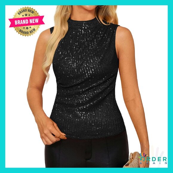 Tops - Sequin Crop Top Glitter Party Wear Elegant Chic Sleeveless Vest Y2K